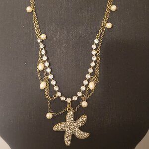 vintage gold-tone necklace, rhinestone and pearl accents and rhinestone starfish